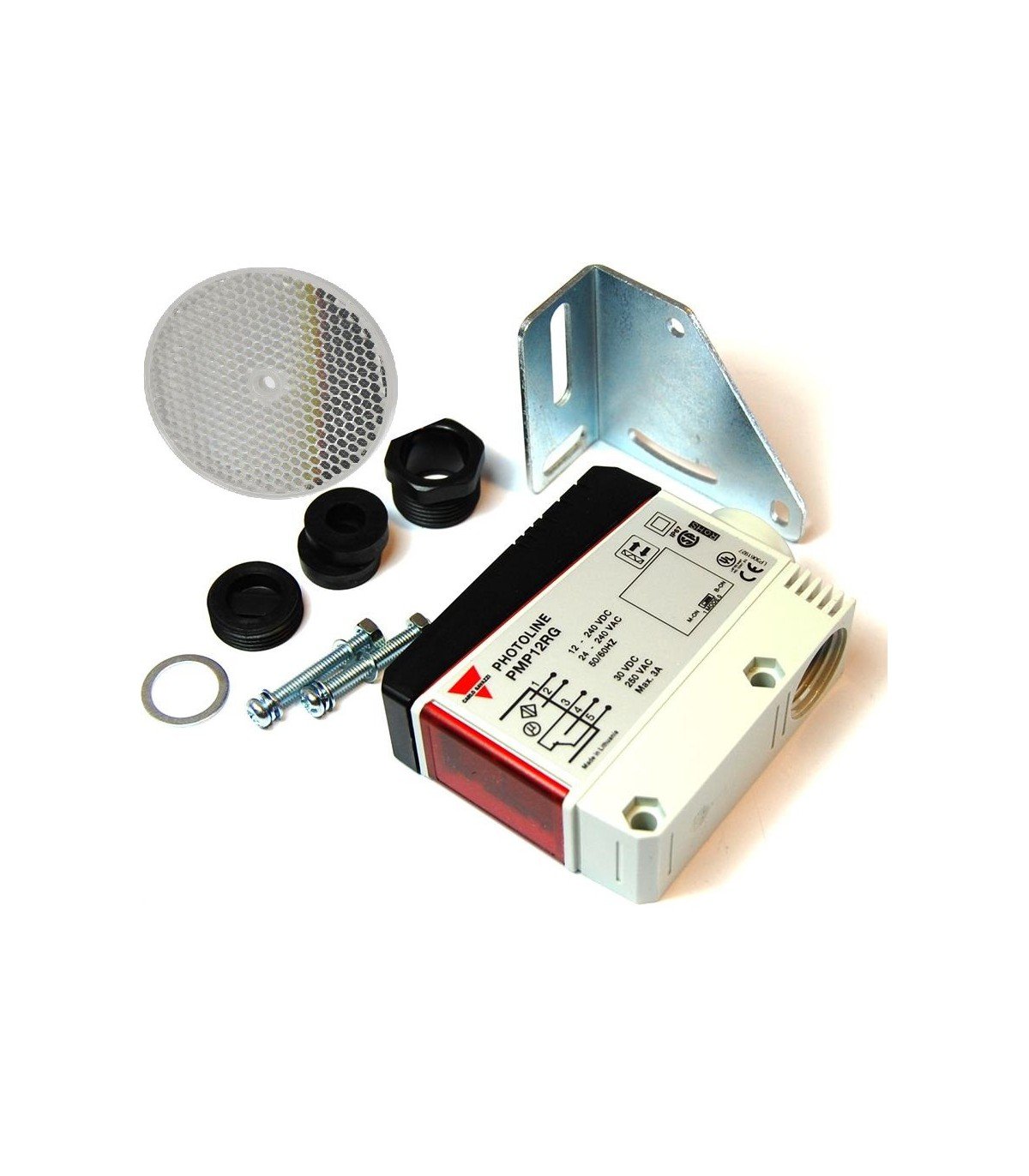 Fotocélula de espejo Carlo Gavazzi PMP12RG multi tensión 12/24/230v para puertas de garaje automáticas